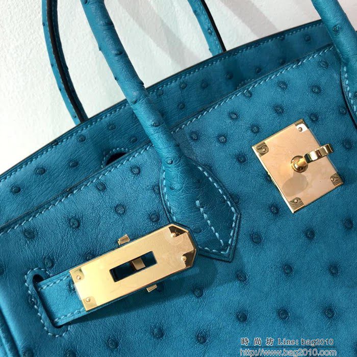 HERMES愛馬仕 鉑金包 Birkin 30 南非原產KK級鴕鳥皮 頂級工藝 手縫蠟線 時尚手提肩背包  Ama1411
